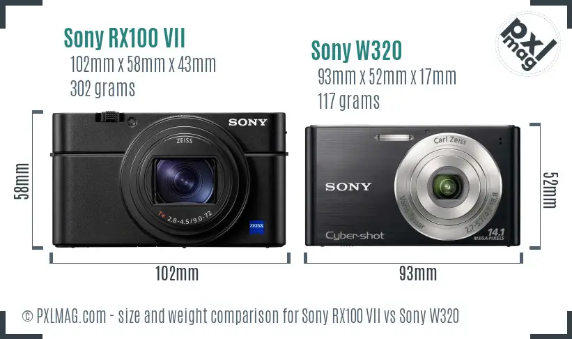 Sony RX100 VII vs Sony W320 size comparison