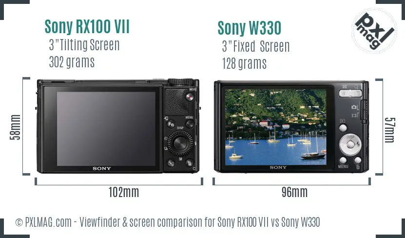 Sony RX100 VII vs Sony W330 Screen and Viewfinder comparison