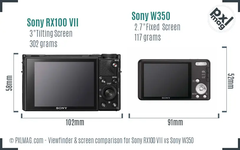 Sony RX100 VII vs Sony W350 Screen and Viewfinder comparison