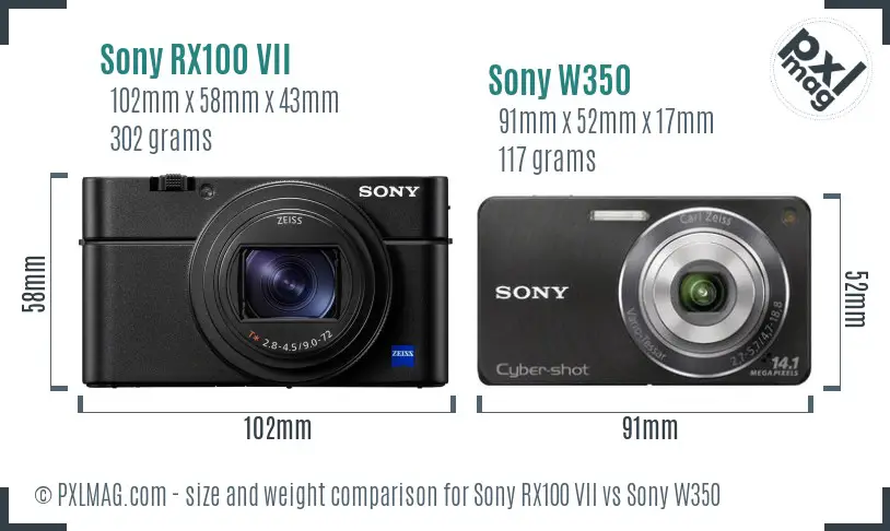 Sony RX100 VII vs Sony W350 size comparison