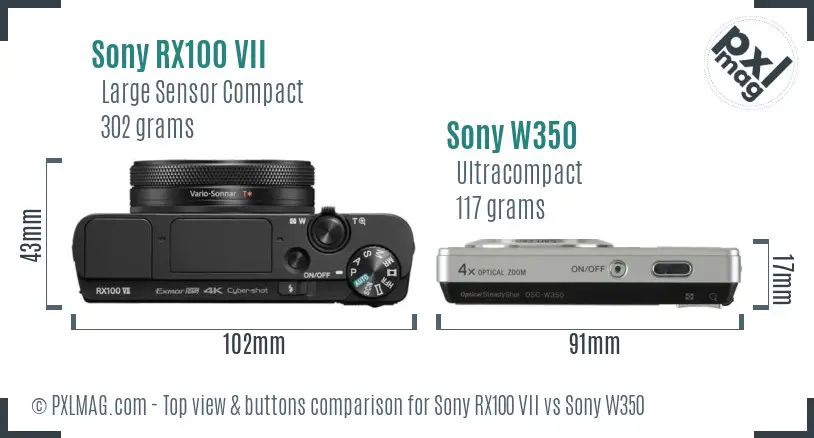 Sony RX100 VII vs Sony W350 top view buttons comparison