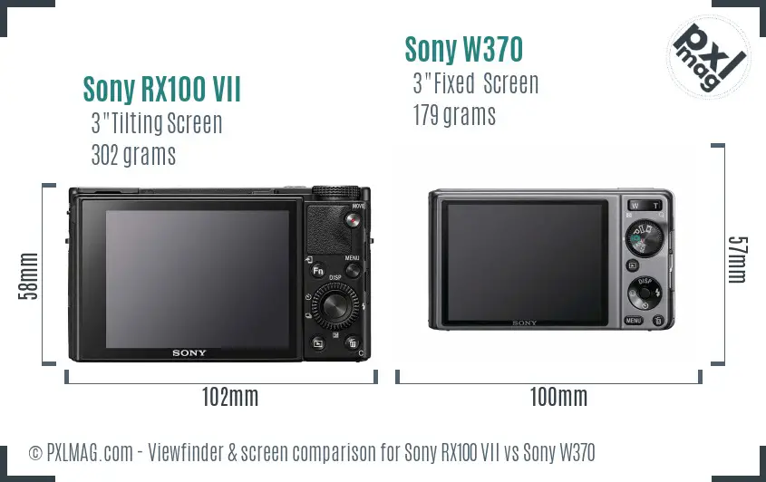 Sony RX100 VII vs Sony W370 Screen and Viewfinder comparison