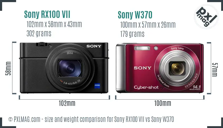 Sony RX100 VII vs Sony W370 size comparison