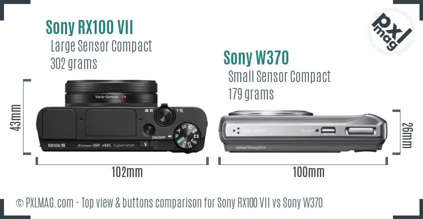 Sony RX100 VII vs Sony W370 top view buttons comparison