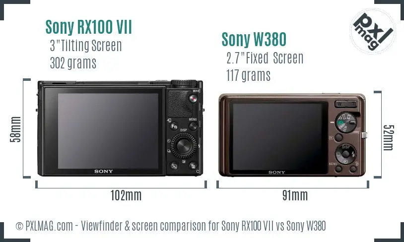Sony RX100 VII vs Sony W380 Screen and Viewfinder comparison