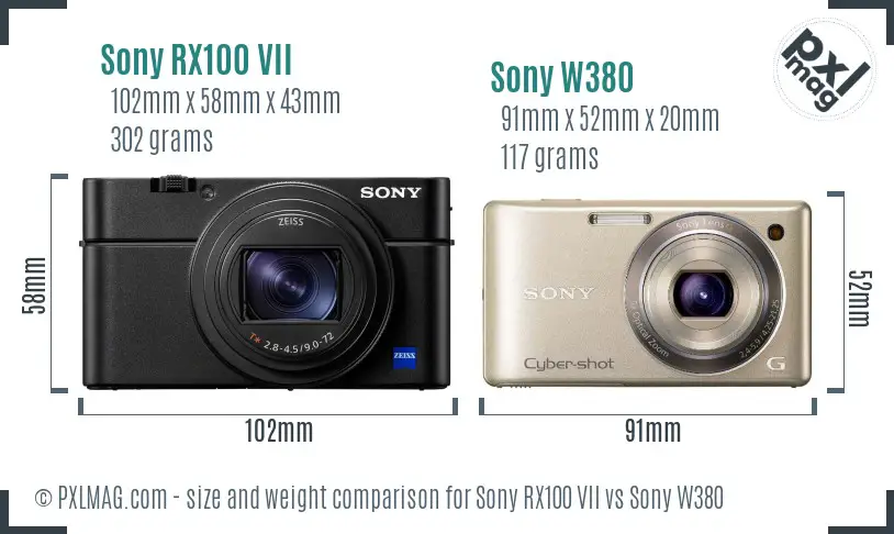 Sony RX100 VII vs Sony W380 size comparison