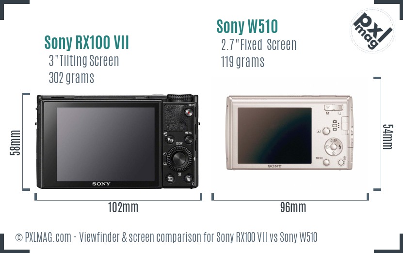 Sony RX100 VII vs Sony W510 Screen and Viewfinder comparison