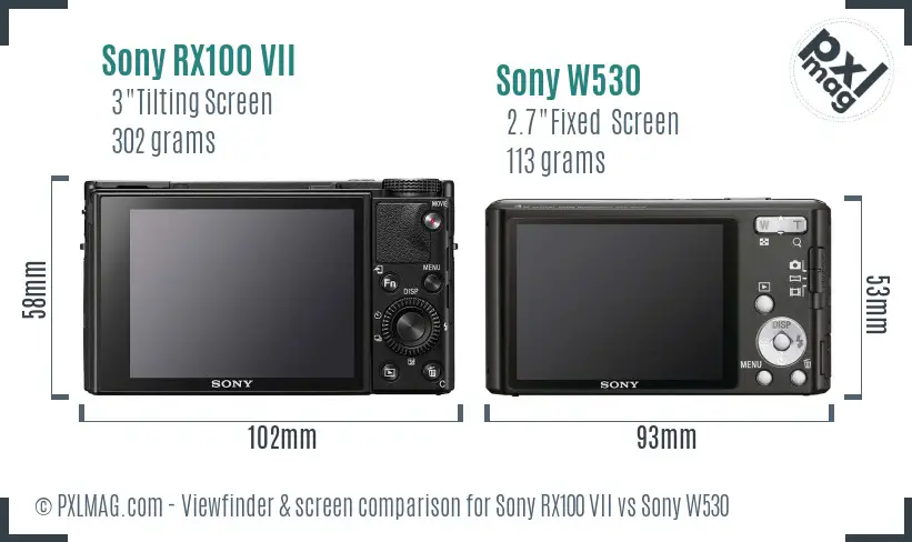Sony RX100 VII vs Sony W530 Screen and Viewfinder comparison