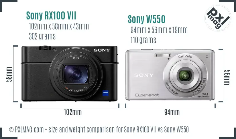 Sony RX100 VII vs Sony W550 size comparison