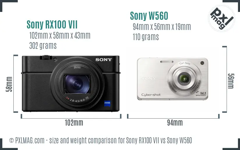 Sony RX100 VII vs Sony W560 size comparison