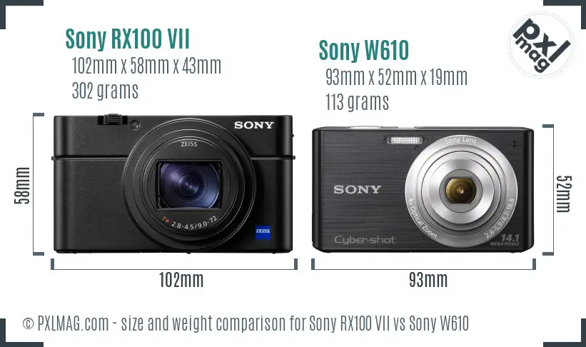 Sony RX100 VII vs Sony W610 size comparison