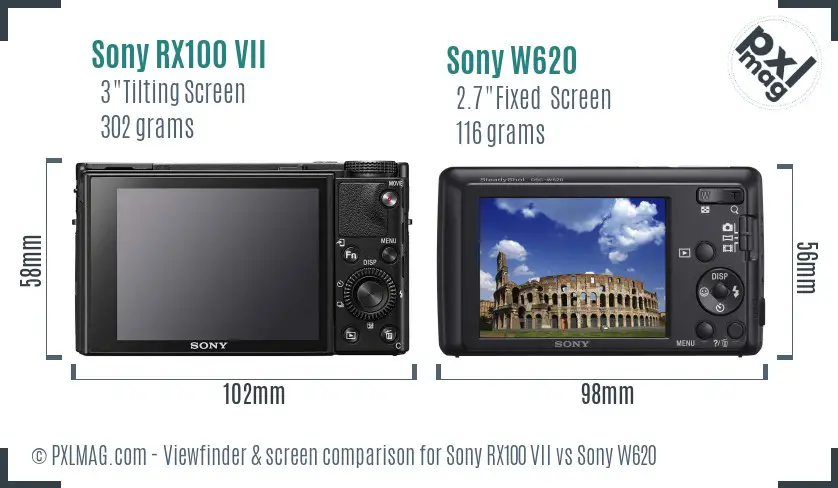 Sony RX100 VII vs Sony W620 Screen and Viewfinder comparison