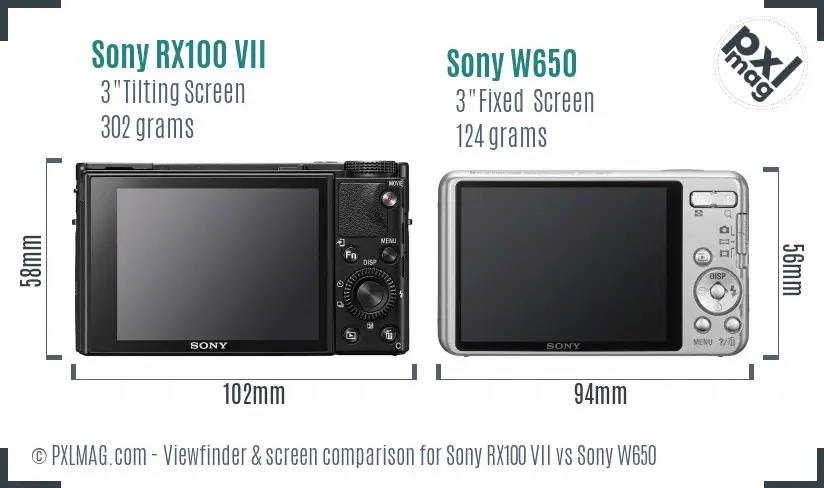 Sony RX100 VII vs Sony W650 Screen and Viewfinder comparison