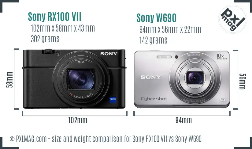 Sony RX100 VII vs Sony W690 size comparison