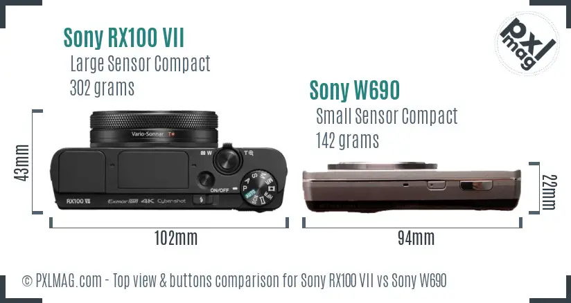 Sony RX100 VII vs Sony W690 top view buttons comparison