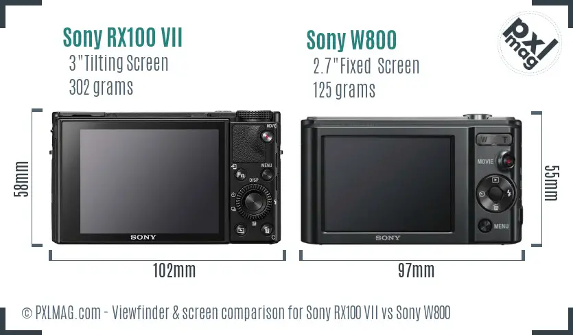 Sony RX100 VII vs Sony W800 Screen and Viewfinder comparison