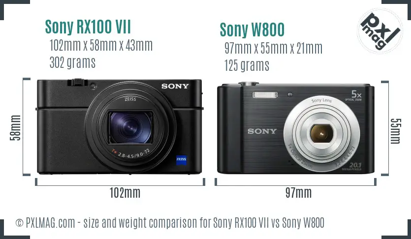 Sony RX100 VII vs Sony W800 size comparison