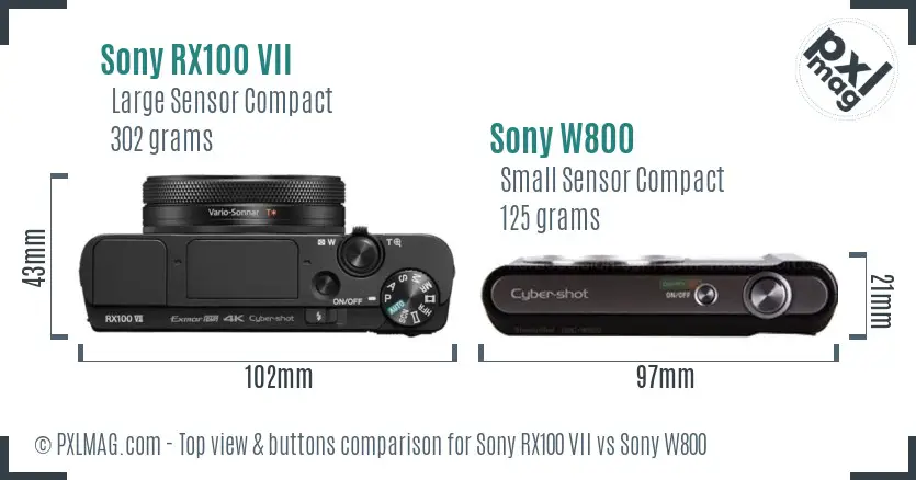 Sony RX100 VII vs Sony W800 top view buttons comparison