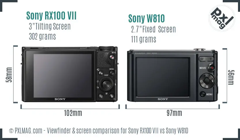 Sony RX100 VII vs Sony W810 Screen and Viewfinder comparison