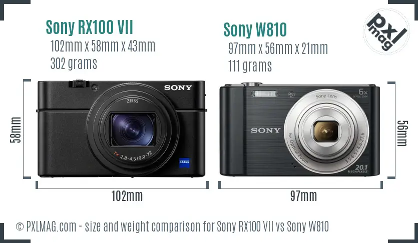 Sony RX100 VII vs Sony W810 size comparison