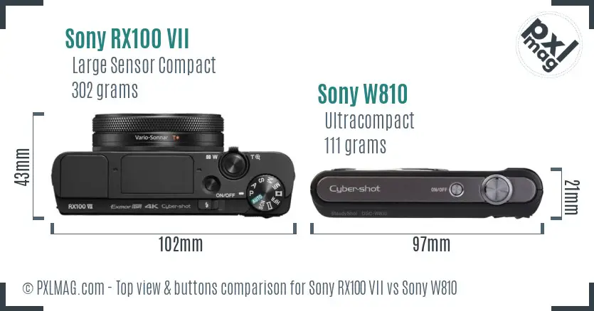 Sony RX100 VII vs Sony W810 top view buttons comparison