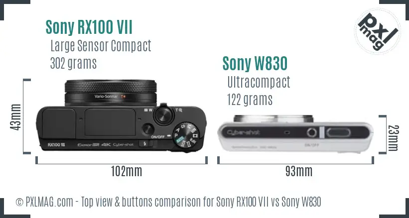 Sony RX100 VII vs Sony W830 top view buttons comparison