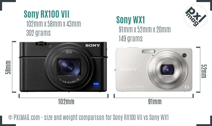 Sony RX100 VII vs Sony WX1 size comparison