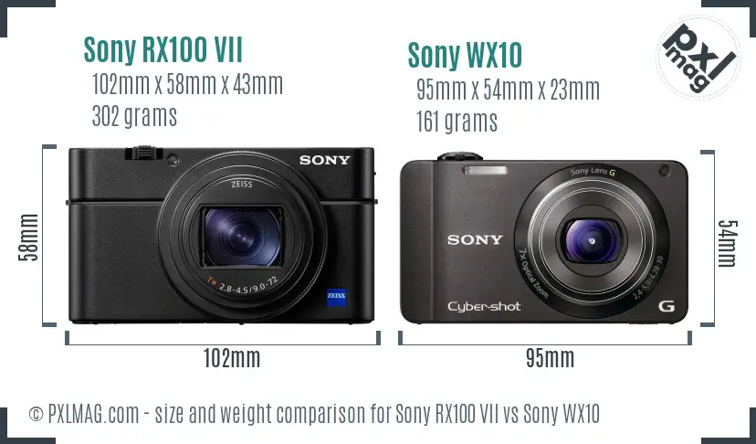 Sony RX100 VII vs Sony WX10 size comparison