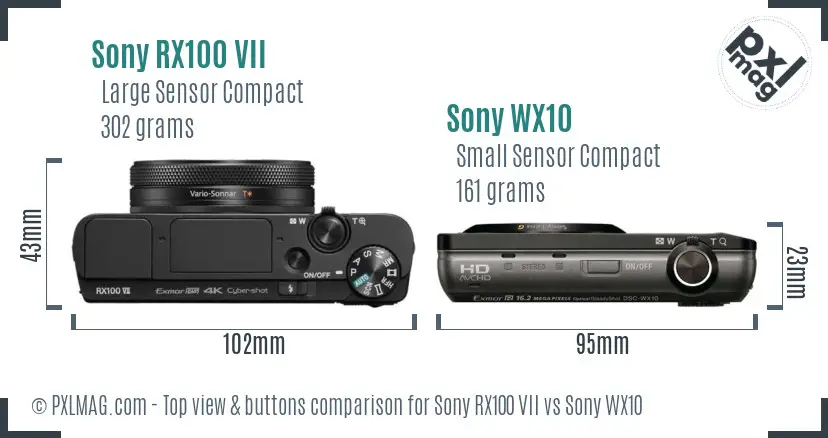 Sony RX100 VII vs Sony WX10 top view buttons comparison