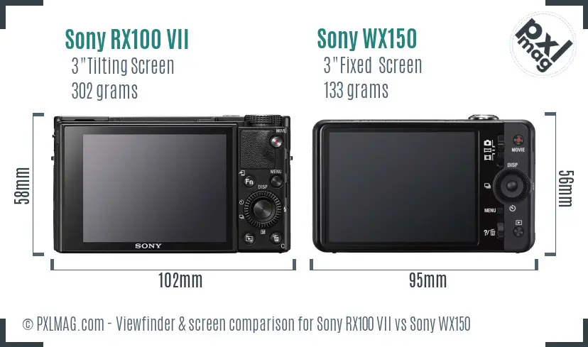 Sony RX100 VII vs Sony WX150 Screen and Viewfinder comparison