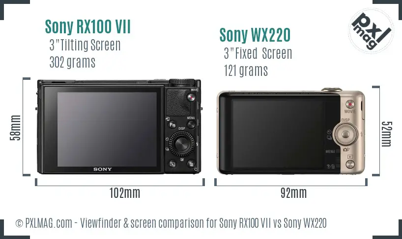 Sony RX100 VII vs Sony WX220 Screen and Viewfinder comparison