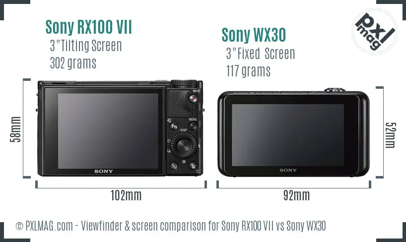 Sony RX100 VII vs Sony WX30 Screen and Viewfinder comparison