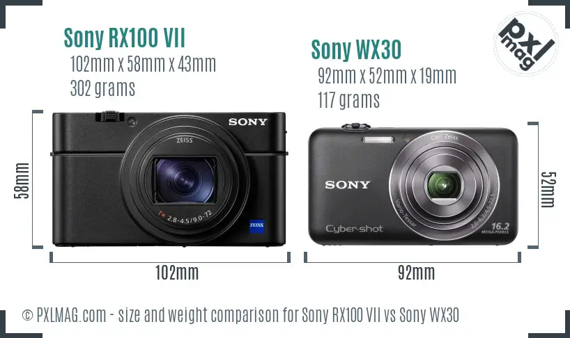 Sony RX100 VII vs Sony WX30 size comparison