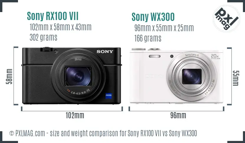 Sony RX100 VII vs Sony WX300 size comparison