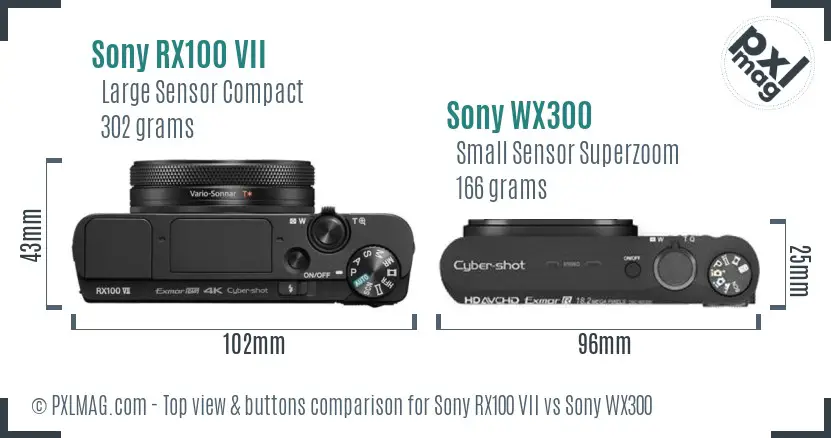 Sony RX100 VII vs Sony WX300 top view buttons comparison