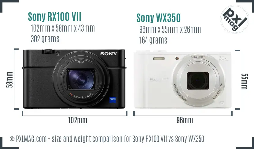 Sony RX100 VII vs Sony WX350 size comparison