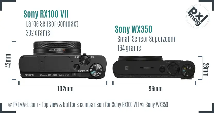 Sony RX100 VII vs Sony WX350 top view buttons comparison