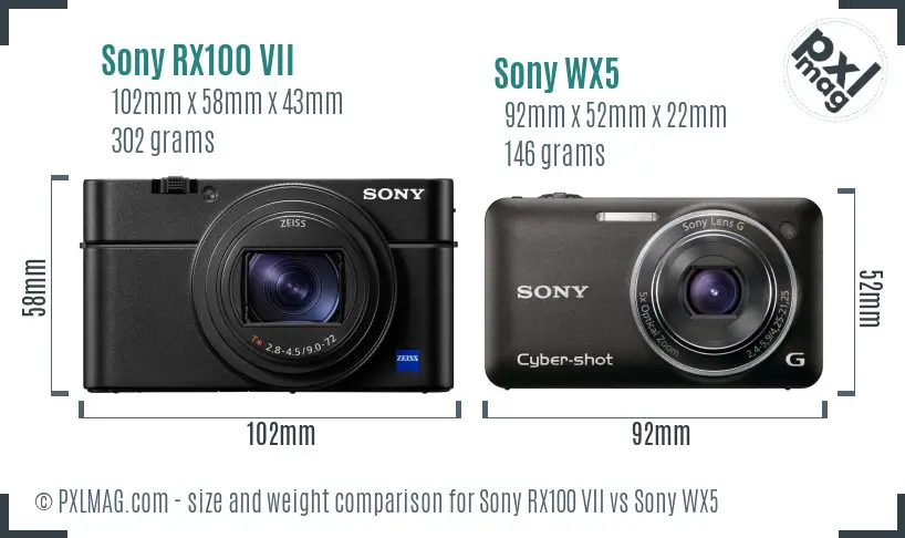 Sony RX100 VII vs Sony WX5 size comparison