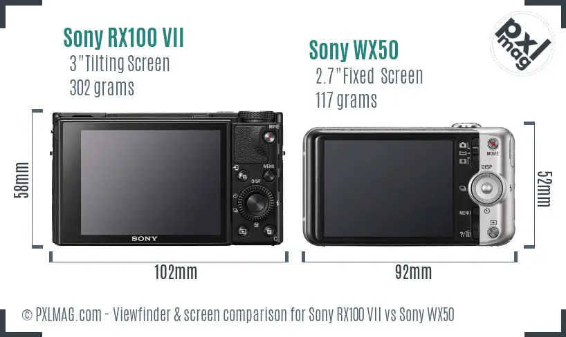 Sony RX100 VII vs Sony WX50 Screen and Viewfinder comparison