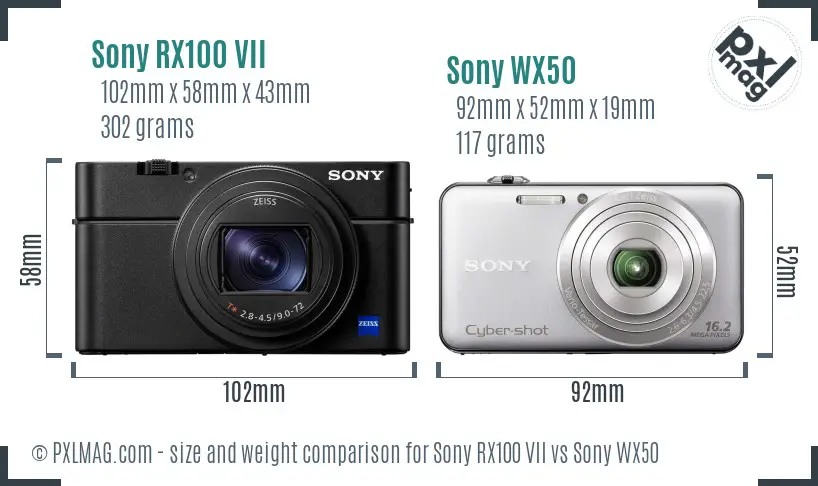 Sony RX100 VII vs Sony WX50 size comparison