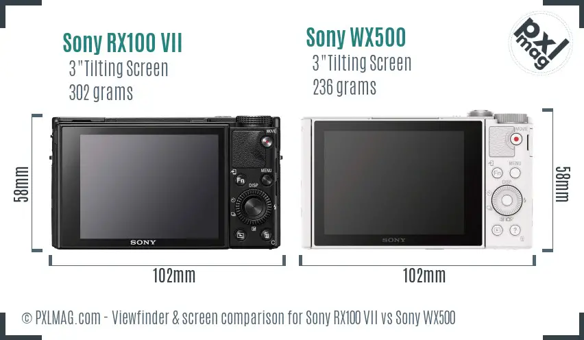 Sony RX100 VII vs Sony WX500 Screen and Viewfinder comparison