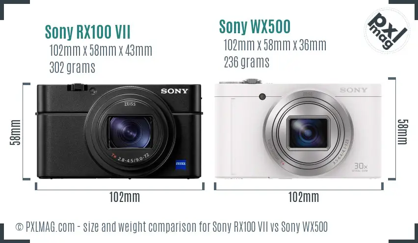 Sony RX100 VII vs Sony WX500 size comparison