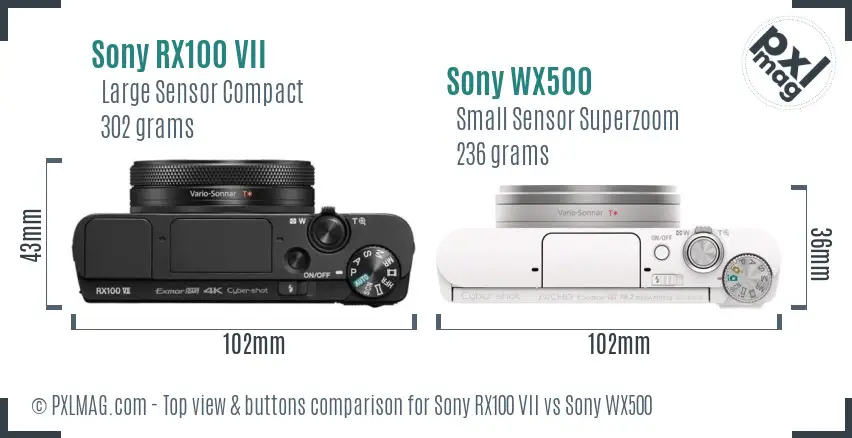 Sony RX100 VII vs Sony WX500 top view buttons comparison