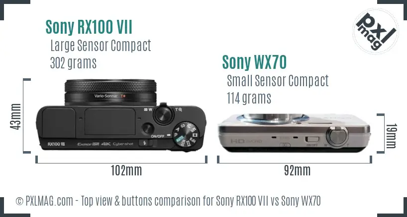 Sony RX100 VII vs Sony WX70 top view buttons comparison