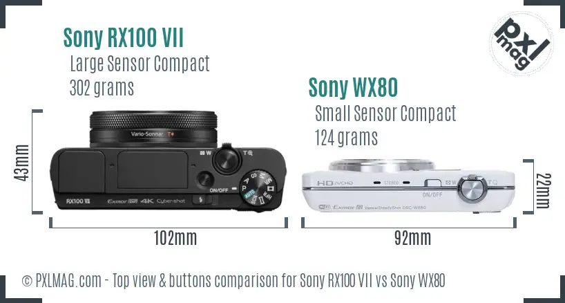Sony RX100 VII vs Sony WX80 top view buttons comparison