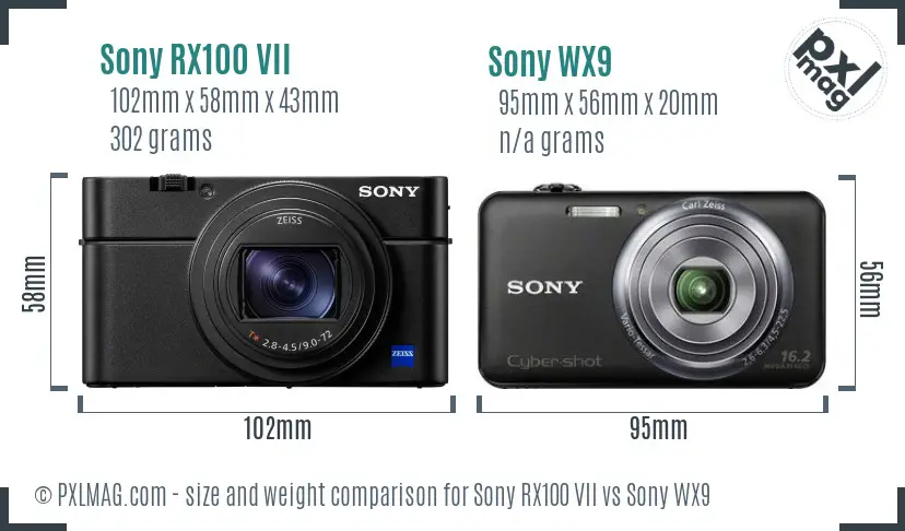 Sony RX100 VII vs Sony WX9 size comparison