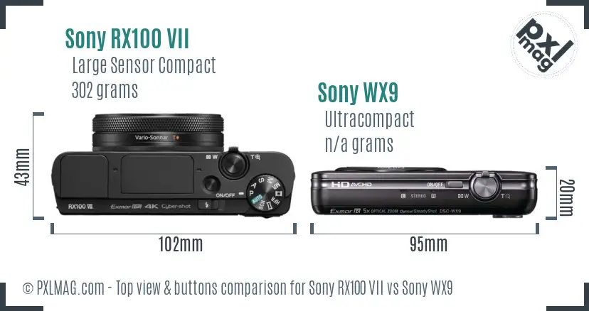 Sony RX100 VII vs Sony WX9 top view buttons comparison