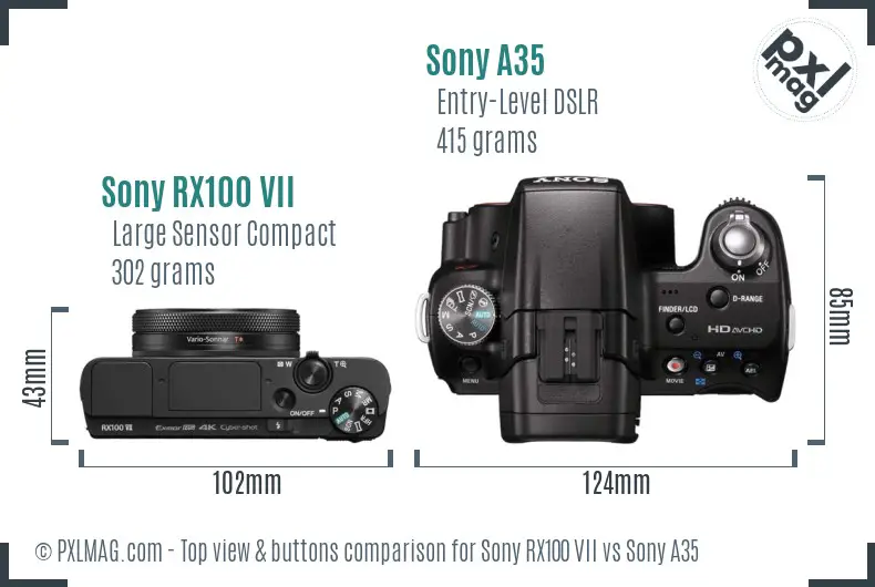 Sony RX100 VII vs Sony A35 top view buttons comparison
