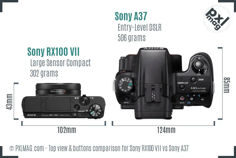 Sony RX100 VII vs Sony A37 top view buttons comparison