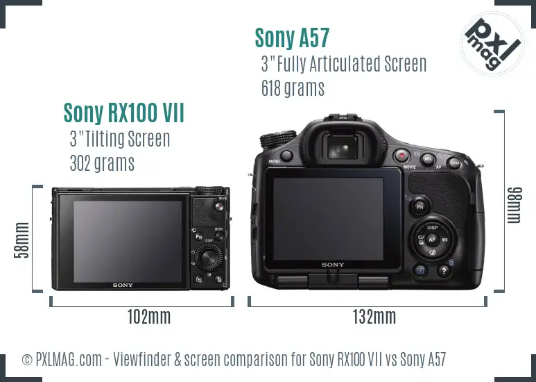 Sony RX100 VII vs Sony A57 Screen and Viewfinder comparison